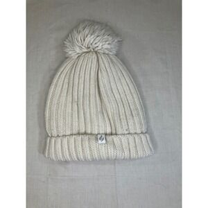 Heat Holders Cream Ribbed Knit Pom Pom Beanie Fleece Lined Winter Hat One Size